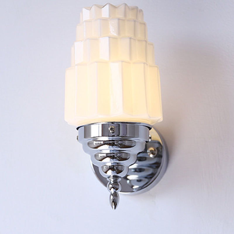 Traditional Vintage Pull Cord Switch Iron Glass Microphone Shape 1-Light Wall Sconce Lamp For Living Room