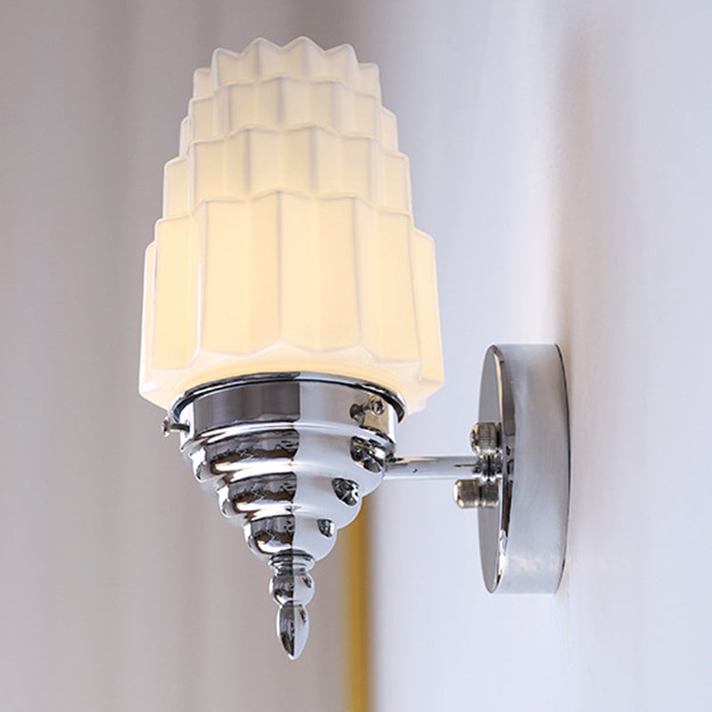 Traditional Vintage Pull Cord Switch Iron Glass Microphone Shape 1-Light Wall Sconce Lamp For Living Room