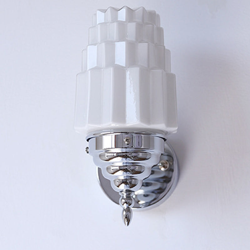 Traditional Vintage Pull Cord Switch Iron Glass Microphone Shape 1-Light Wall Sconce Lamp For Living Room