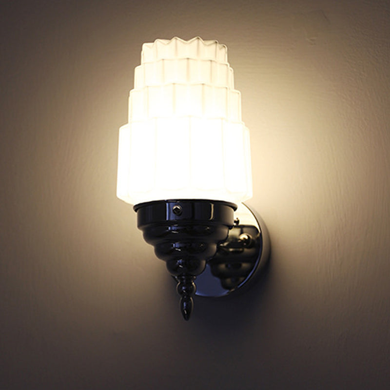 Traditional Vintage Pull Cord Switch Iron Glass Microphone Shape 1-Light Wall Sconce Lamp For Living Room