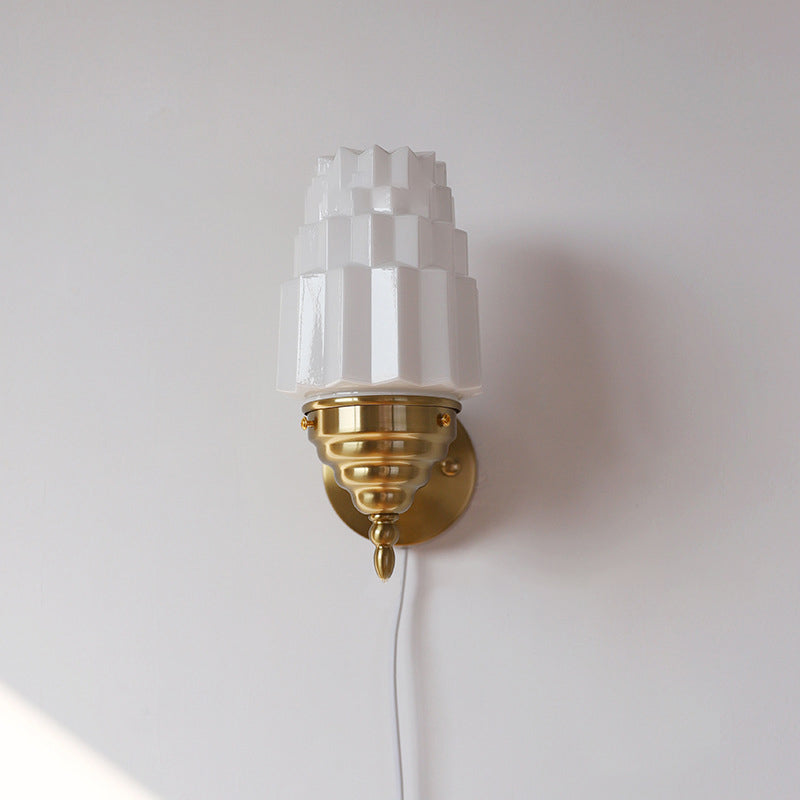 Traditional Vintage Pull Cord Switch Iron Glass Microphone Shape 1-Light Wall Sconce Lamp For Living Room