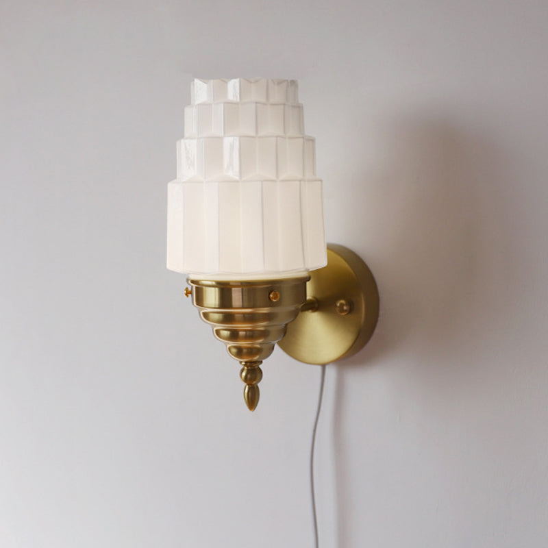 Traditional Vintage Pull Cord Switch Iron Glass Microphone Shape 1-Light Wall Sconce Lamp For Living Room