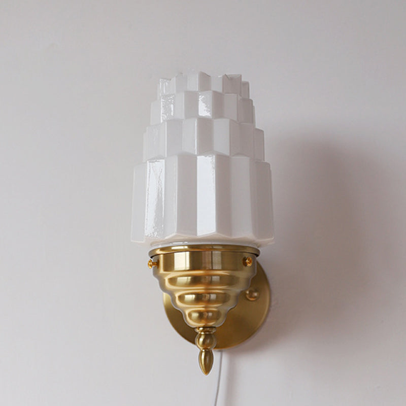 Traditional Vintage Pull Cord Switch Iron Glass Microphone Shape 1-Light Wall Sconce Lamp For Living Room