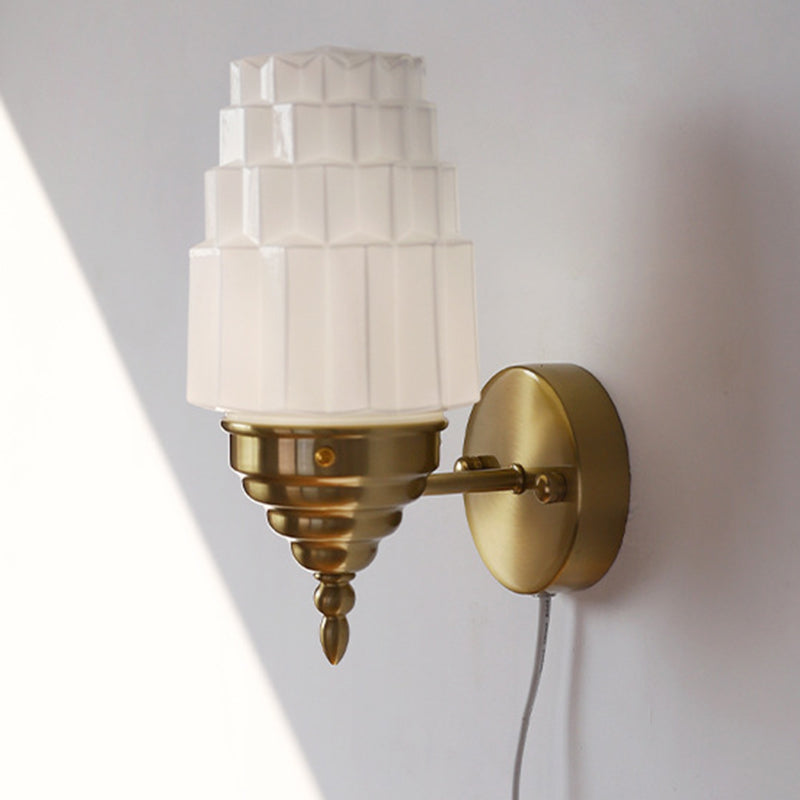Traditional Vintage Pull Cord Switch Iron Glass Microphone Shape 1-Light Wall Sconce Lamp For Living Room