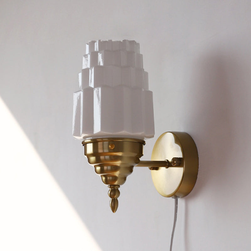Traditional Vintage Pull Cord Switch Iron Glass Microphone Shape 1-Light Wall Sconce Lamp For Living Room