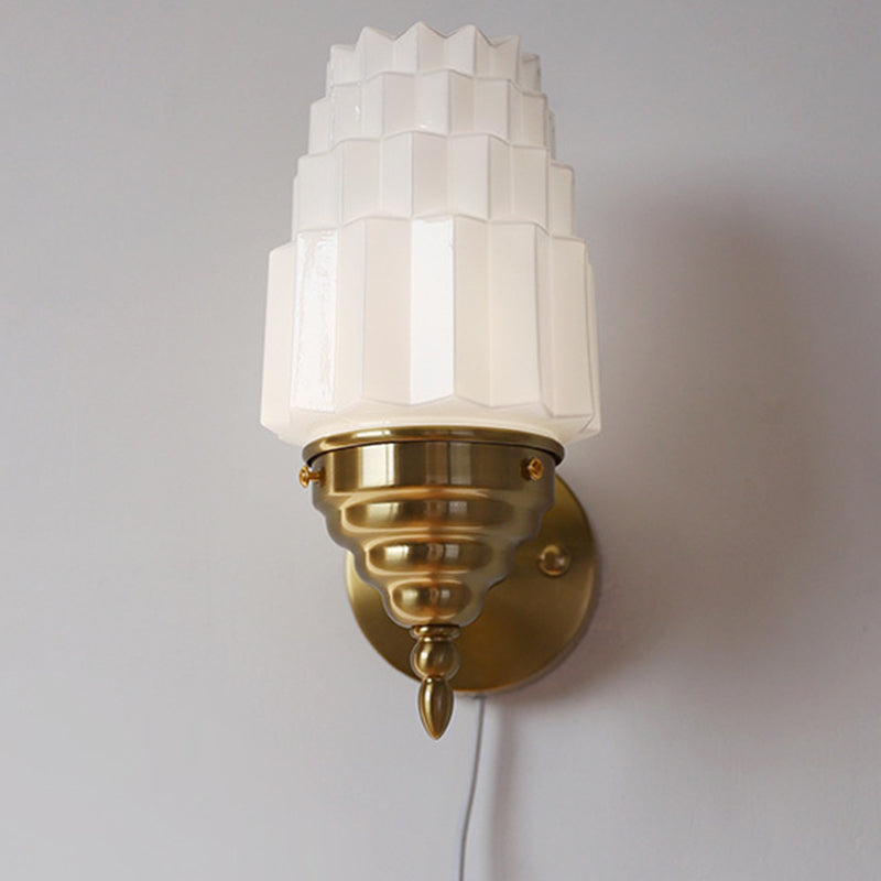 Traditional Vintage Pull Cord Switch Iron Glass Microphone Shape 1-Light Wall Sconce Lamp For Living Room