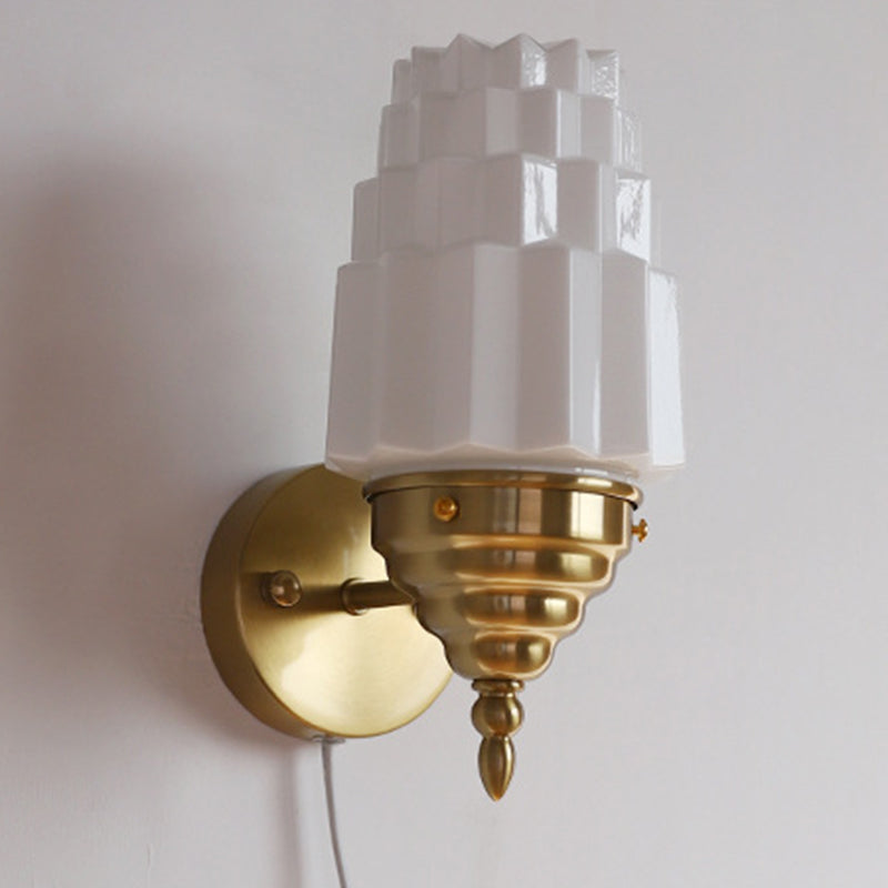 Traditional Vintage Pull Cord Switch Iron Glass Microphone Shape 1-Light Wall Sconce Lamp For Living Room