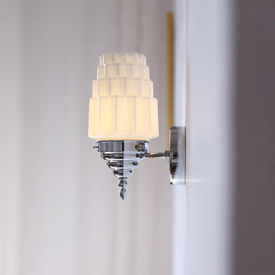 Traditional Vintage Pull Cord Switch Iron Glass Microphone Shape 1-Light Wall Sconce Lamp For Living Room