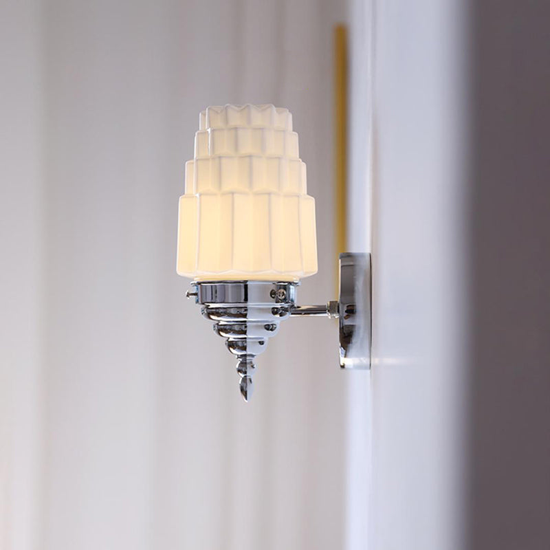 Traditional Vintage Pull Cord Switch Iron Glass Microphone Shape 1-Light Wall Sconce Lamp For Living Room