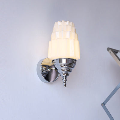 Traditional Vintage Pull Cord Switch Iron Glass Microphone Shape 1-Light Wall Sconce Lamp For Living Room