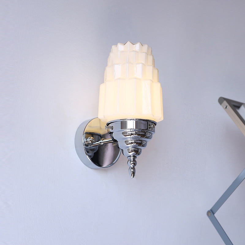 Traditional Vintage Pull Cord Switch Iron Glass Microphone Shape 1-Light Wall Sconce Lamp For Living Room