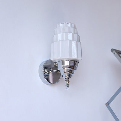 Traditional Vintage Pull Cord Switch Iron Glass Microphone Shape 1-Light Wall Sconce Lamp For Living Room