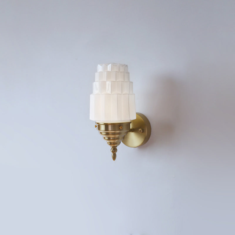 Traditional Vintage Pull Cord Switch Iron Glass Microphone Shape 1-Light Wall Sconce Lamp For Living Room