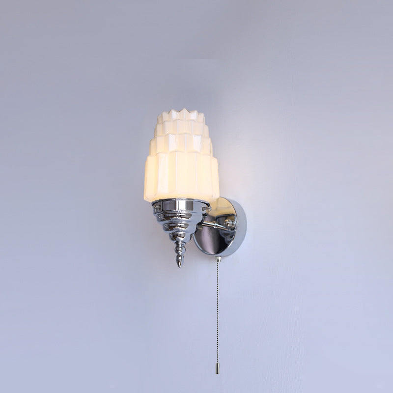 Traditional Vintage Pull Cord Switch Iron Glass Microphone Shape 1-Light Wall Sconce Lamp For Living Room