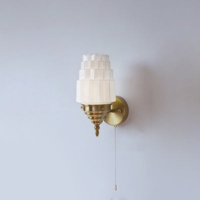 Traditional Vintage Pull Cord Switch Iron Glass Microphone Shape 1-Light Wall Sconce Lamp For Living Room