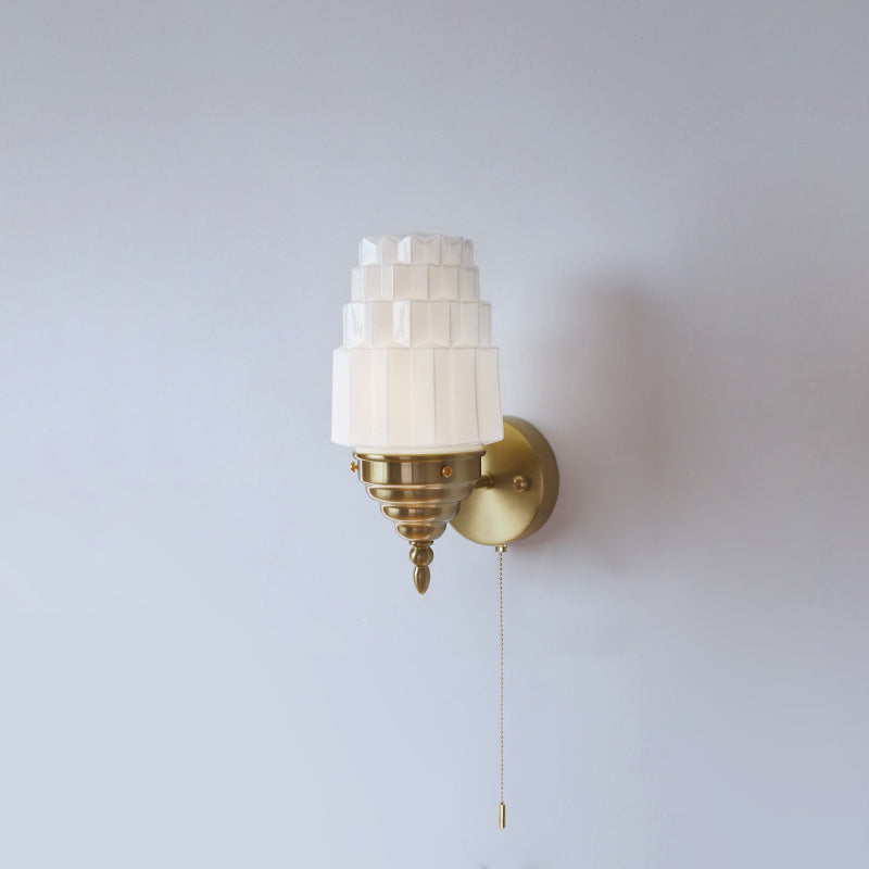 Traditional Vintage Pull Cord Switch Iron Glass Microphone Shape 1-Light Wall Sconce Lamp For Living Room