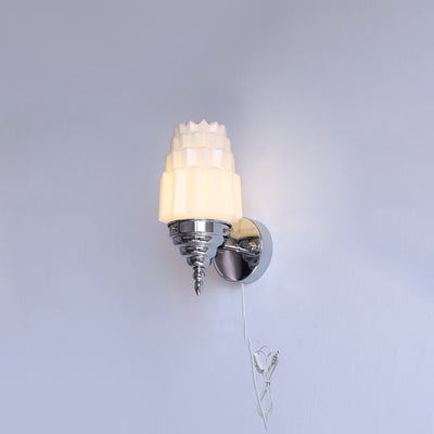 Traditional Vintage Pull Cord Switch Iron Glass Microphone Shape 1-Light Wall Sconce Lamp For Living Room
