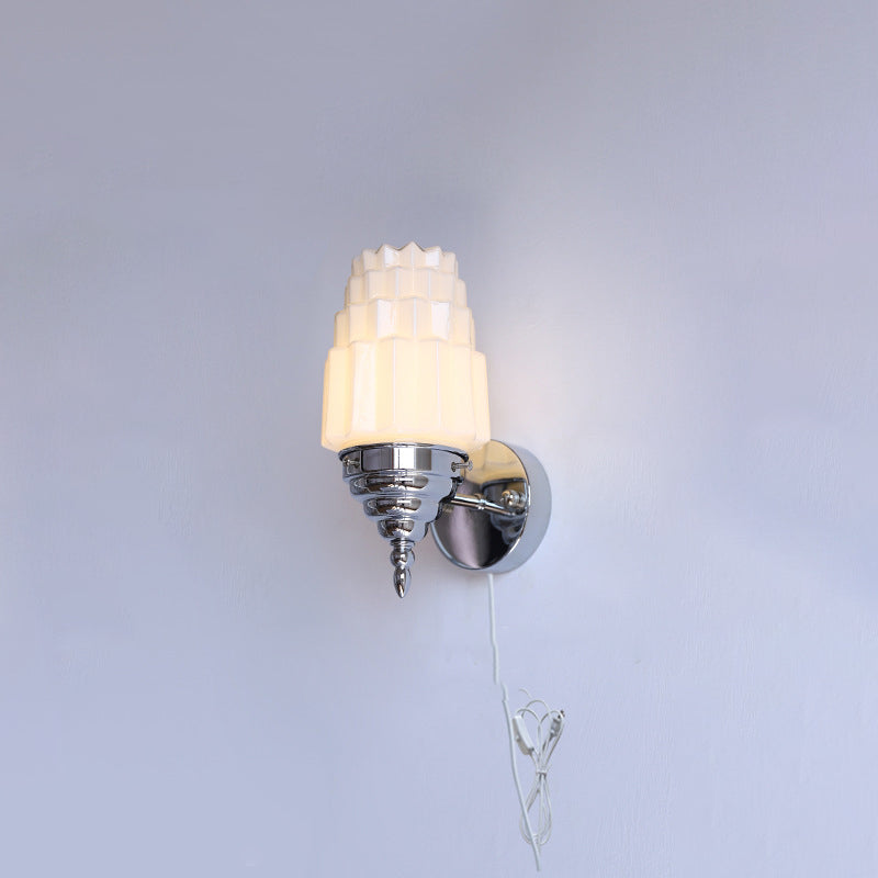 Traditional Vintage Pull Cord Switch Iron Glass Microphone Shape 1-Light Wall Sconce Lamp For Living Room