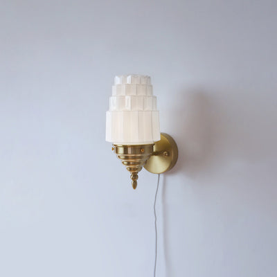 Traditional Vintage Pull Cord Switch Iron Glass Microphone Shape 1-Light Wall Sconce Lamp For Living Room