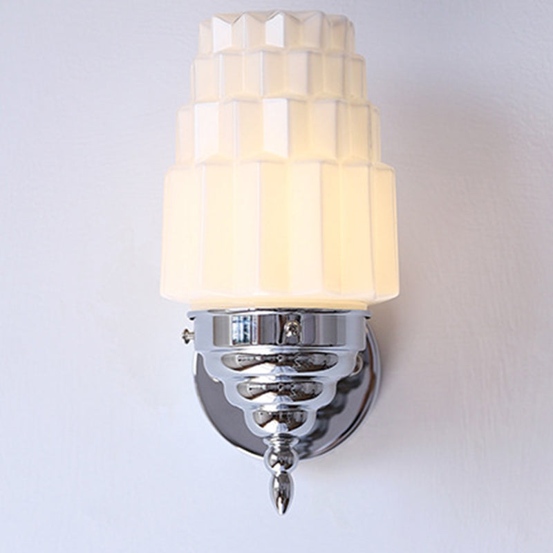 Traditional Vintage Pull Cord Switch Iron Glass Microphone Shape 1-Light Wall Sconce Lamp For Living Room
