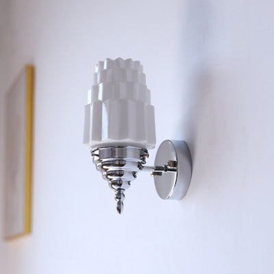 Traditional Vintage Pull Cord Switch Iron Glass Microphone Shape 1-Light Wall Sconce Lamp For Living Room