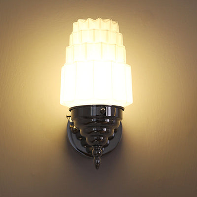 Traditional Vintage Pull Cord Switch Iron Glass Microphone Shape 1-Light Wall Sconce Lamp For Living Room