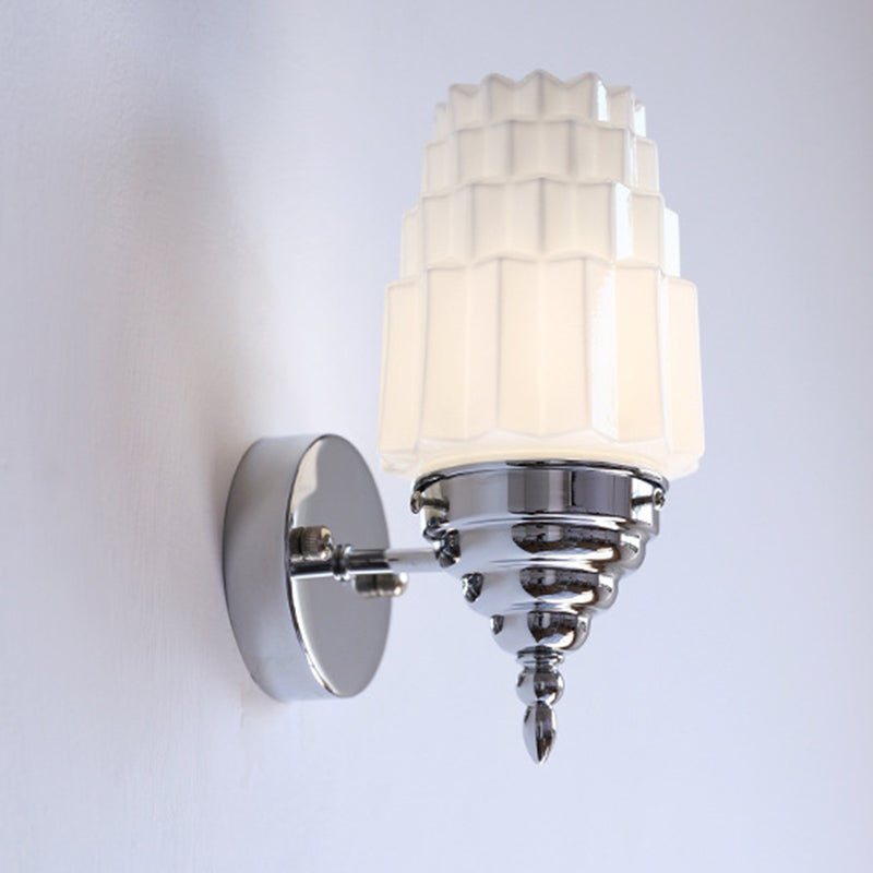 Traditional Vintage Pull Cord Switch Iron Glass Microphone Shape 1-Light Wall Sconce Lamp For Living Room