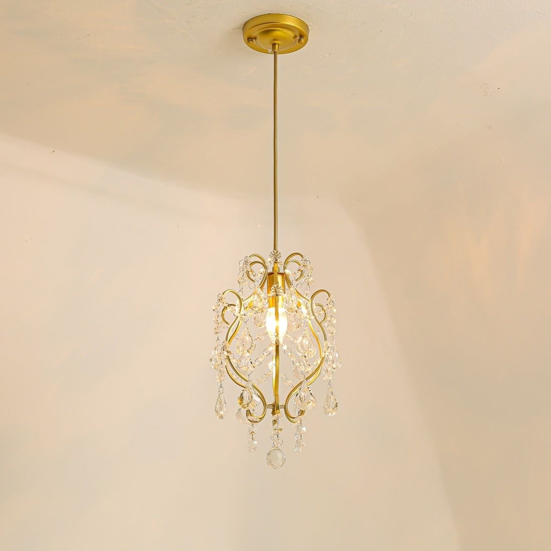 Lustre Suspendu Contemporain en Cristal de Luxe avec Verre et Fer à 1 Lumière pour Salon 