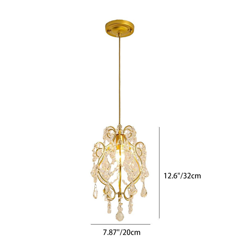Contemporary Luxury Bent Crystal Draping Iron Glass 1-Light Pendant Light For Living Room