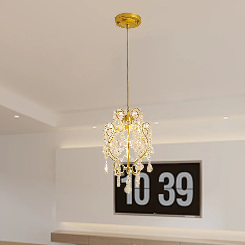Lustre Suspendu Contemporain en Cristal de Luxe avec Verre et Fer à 1 Lumière pour Salon 
