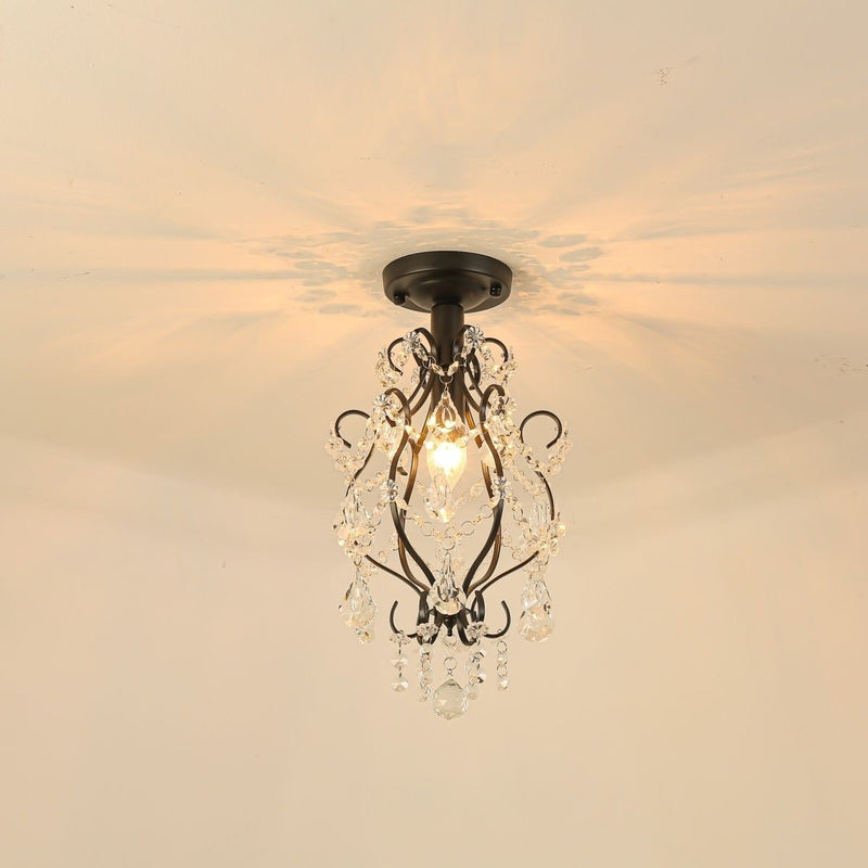 Modern Luxury Beaded Crystal Bent Iron Glass 1-Light Semi-Flush Mount Ceiling Light For Hallway