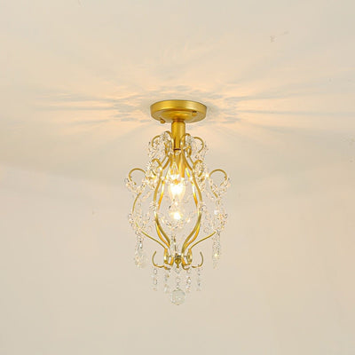 Modern Luxury Beaded Crystal Bent Iron Glass 1-Light Semi-Flush Mount Ceiling Light For Hallway