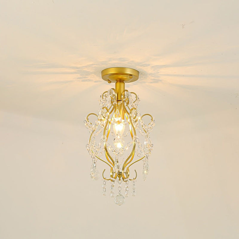 Modern Luxury Beaded Crystal Bent Iron Glass 1-Light Semi-Flush Mount Ceiling Light For Hallway