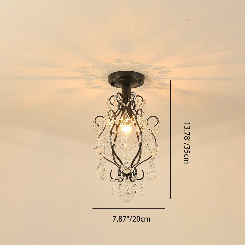 Moderne Luxus-Deckenleuchte mit Kristallperlen und gebogenem Eisen-Glas, 1-flammig, für den Flur 