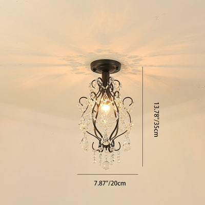 Modern Luxury Beaded Crystal Bent Iron Glass 1-Light Semi-Flush Mount Ceiling Light For Hallway