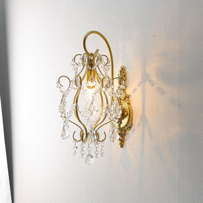 Modern Luxury Bent Crystal Draping Iron Glass 1-Light Wall Sconce Lamp For Bedroom
