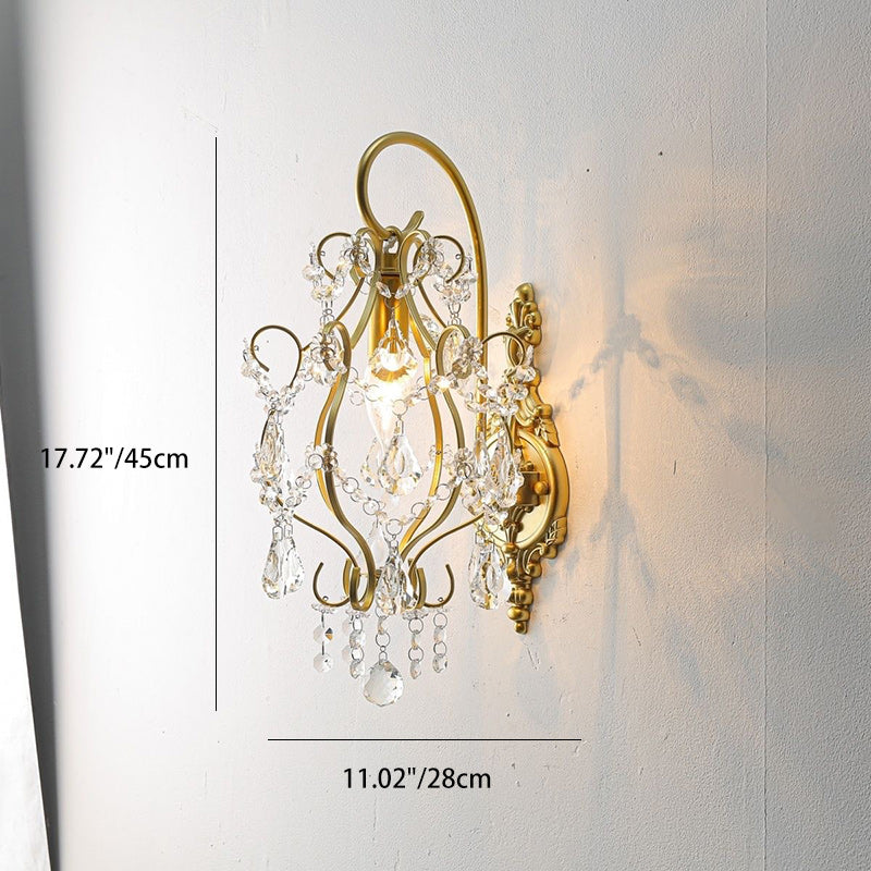 Modern Luxury Bent Crystal Draping Iron Glass 1-Light Wall Sconce Lamp For Bedroom