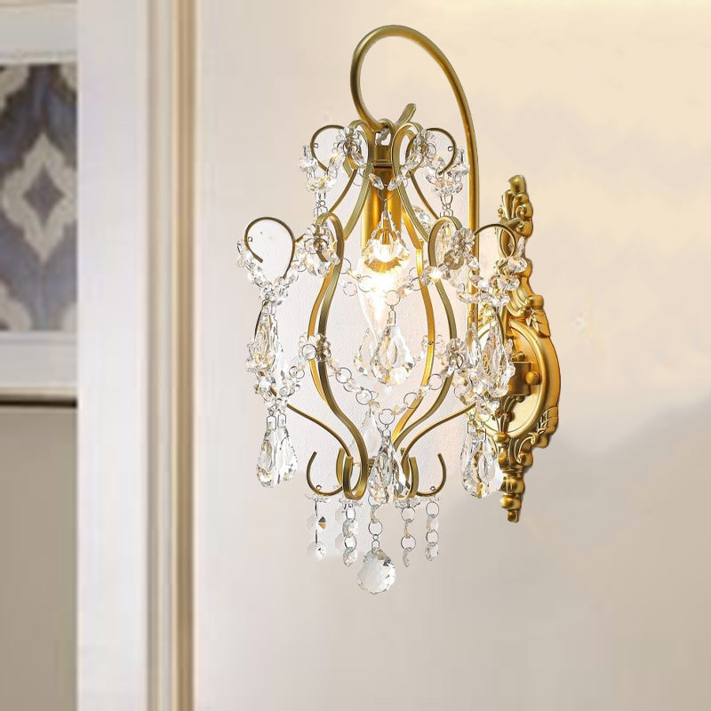 Modern Luxury Bent Crystal Draping Iron Glass 1-Light Wall Sconce Lamp For Bedroom