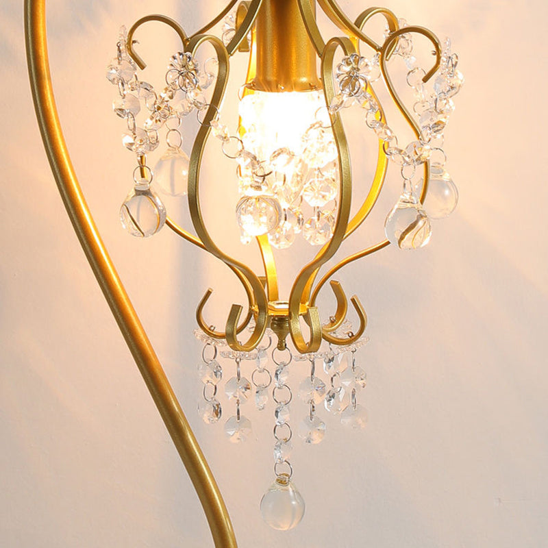 Modern Luxury Beaded Crystal Bent Iron Glass 1-Light Table Lamp For Bedroom