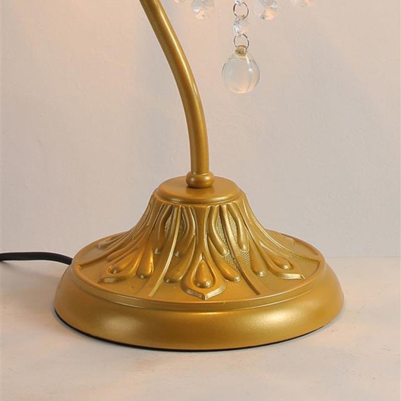 Modern Luxury Beaded Crystal Bent Iron Glass 1-Light Table Lamp For Bedroom