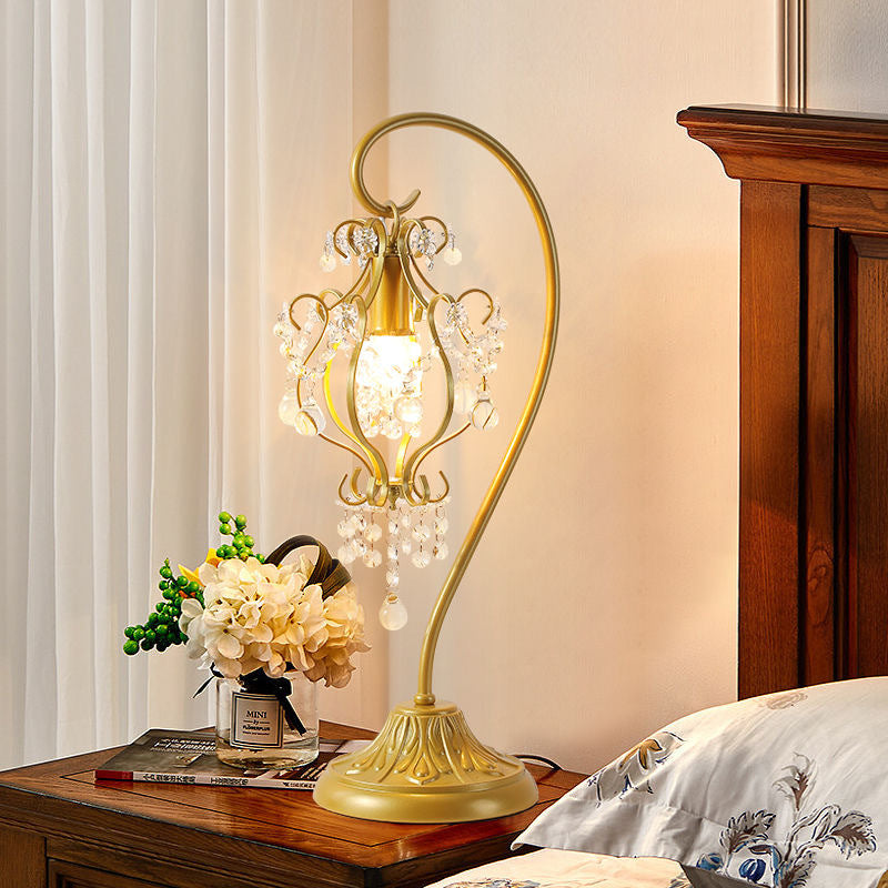 Modern Luxury Beaded Crystal Bent Iron Glass 1-Light Table Lamp For Bedroom