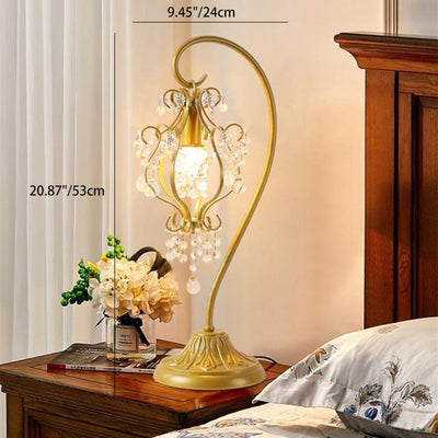 Modern Luxury Beaded Crystal Bent Iron Glass 1-Light Table Lamp For Bedroom