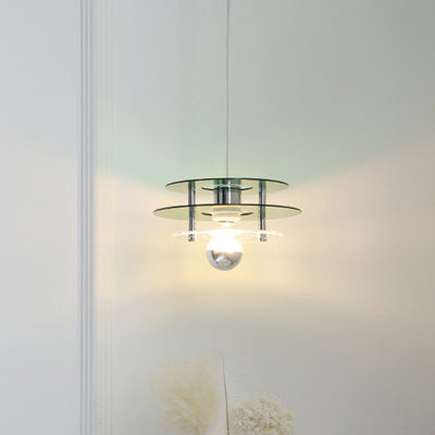 Contemporary Nordic Iron Acrylic Triple Disc Shape 1-Light Pendant Light For Bedroom