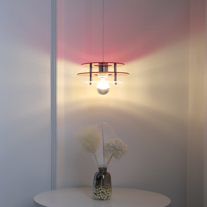 Contemporary Nordic Iron Acrylic Triple Disc Shape 1-Light Pendant Light For Bedroom