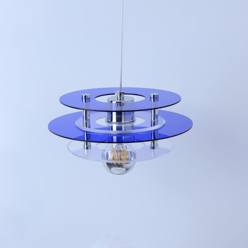 Contemporary Nordic Iron Acrylic Triple Disc Shape 1-Light Pendant Light For Bedroom