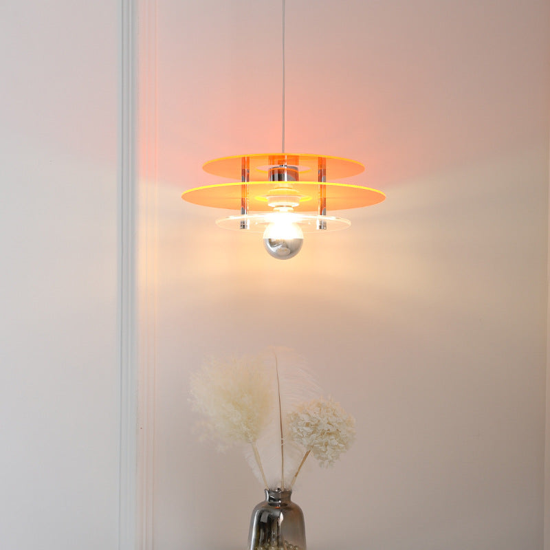 Contemporary Nordic Iron Acrylic Triple Disc Shape 1-Light Pendant Light For Bedroom