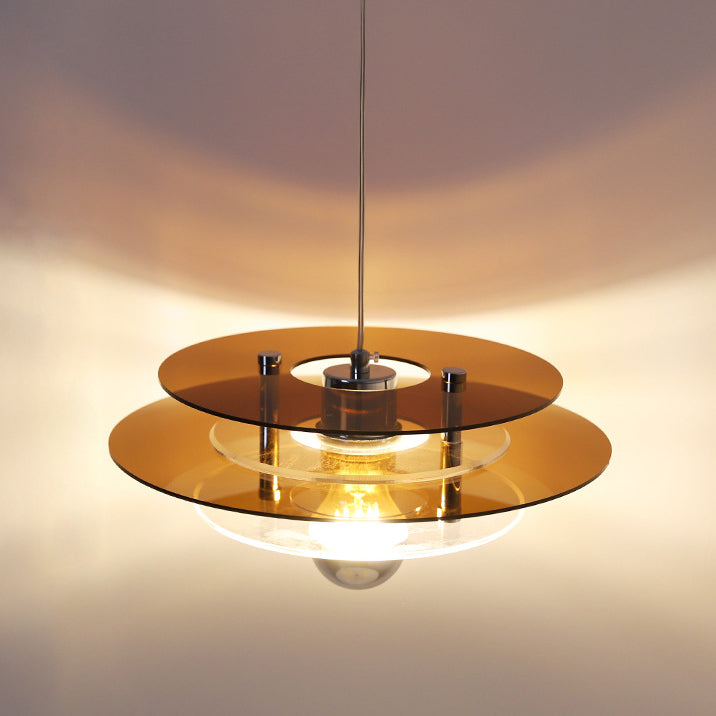 Contemporary Nordic Iron Acrylic Triple Disc Shape 1-Light Pendant Light For Bedroom