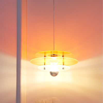 Contemporary Nordic Iron Acrylic Triple Disc Shape 1-Light Pendant Light For Bedroom