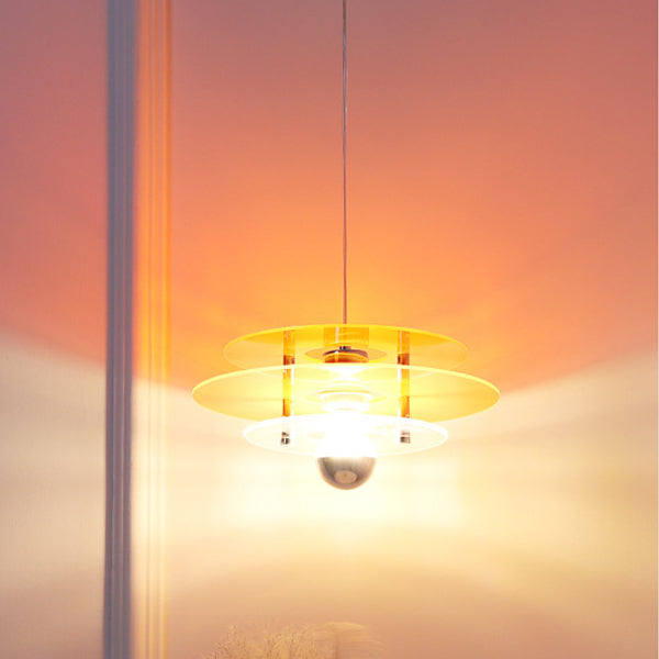 Contemporary Nordic Iron Acrylic Triple Disc Shape 1-Light Pendant Light For Bedroom