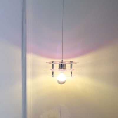 Contemporary Nordic Iron Acrylic Triple Disc Shape 1-Light Pendant Light For Bedroom